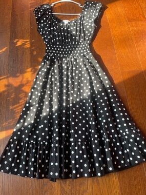 Black & White Polka Dot Dress with Ruffle Hem